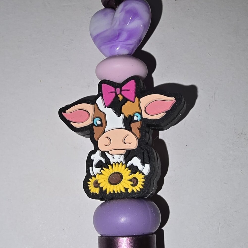Daisy Sunflower Cow Bead Purple Pen